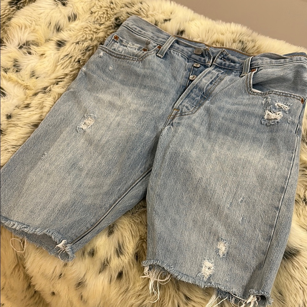 Levi's Light Blue Distressed Denim Shorts